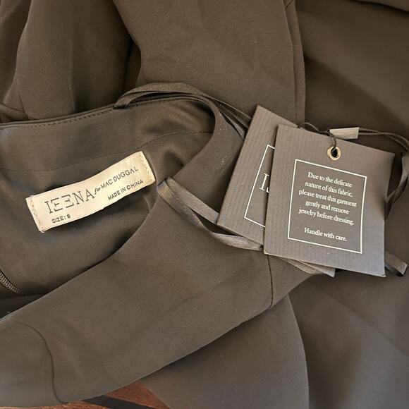 Ieena for Mac Duggal Crepe Thigh High Slit One Shoulder Evening Gown Black Sz 8 - Picture 9 of 10